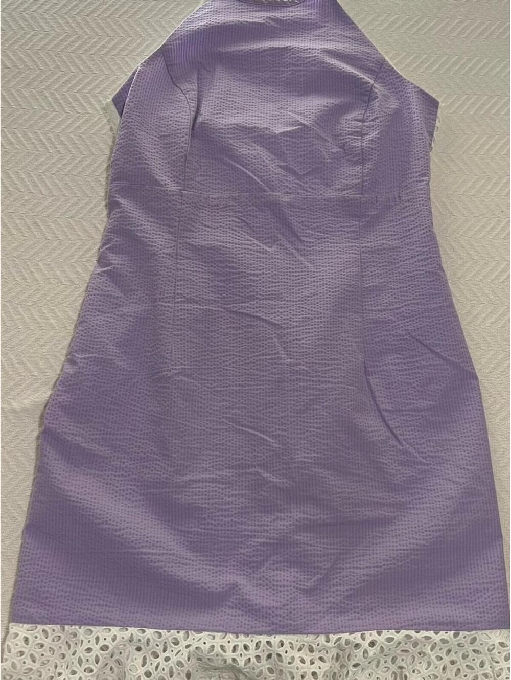 Lauren James Lavender Halter Midi Dress with White Eyelet Hem seersucker S